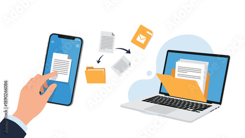 Seamless data synchronization and cross-platform file sharing between a mobile smartphone and a laptop computer.