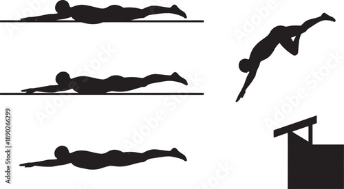 The captivating silhouette art which perfectly captures the elegance of the sport. swimmers diving into the depths. 