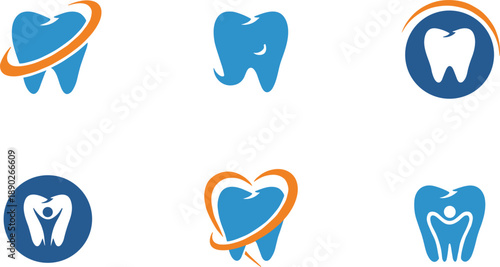 Dental care tooth icon set with heart and orbit symbols for dentistry clinic hygiene health modern vector illustration design