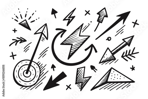 Black and white doodle arrows and abstract scribbles 1