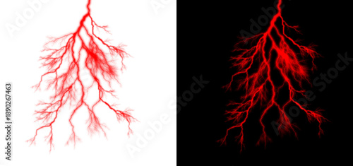 Fotografie Striking red lightning bolt on transparent background with accompanying alpha ch