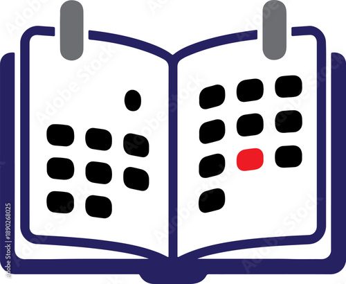 Open Book Calendar Icon with Highlighted Red Date Reminder