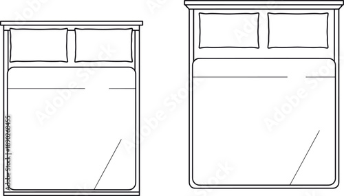 Two meticulously crafted beds, one a queen and the other a king, are presented in an inviting, high-angle schematic, showcasing their potential in a residential space.