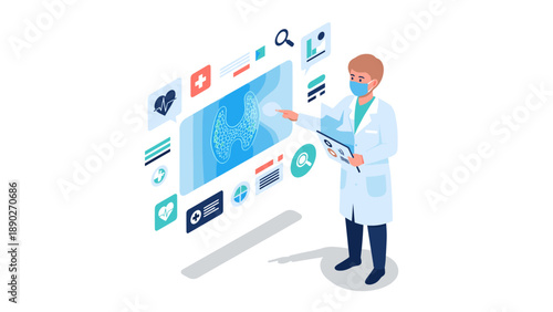 Medical professional using touchscreen interface for virtual health analysis