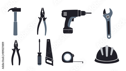 Essential construction and repair tools in modern minimalist design