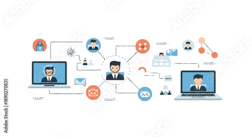 Wallpaper Mural Business Network Connections and Communication Flow Chart. Torontodigital.ca