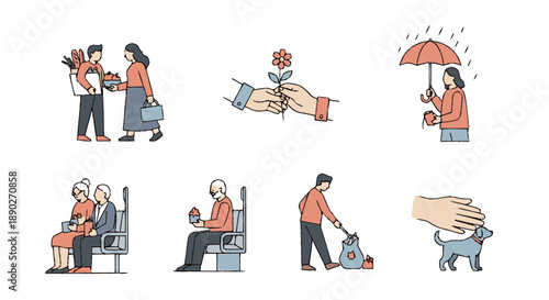 Collection of illustrations depicting acts of kindness and care.