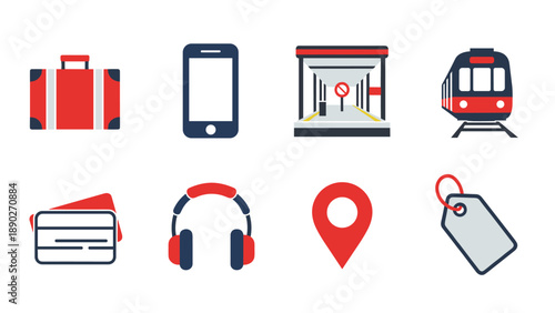Modern flat travel and transportation icons set for digital use