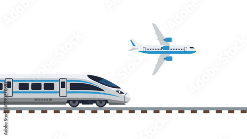 Flat design transportation concept with airplane and high speed train