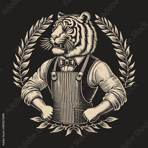 Tiger Barber: A Vintage Illustration of Strength and Style.