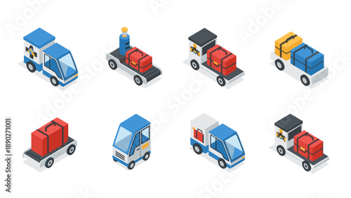 Isometric delivery vehicles collection with cargo and logistics elements