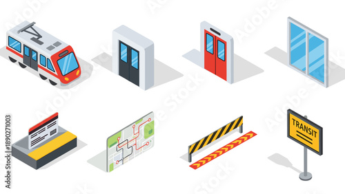 Isometric urban transportation elements set for transit design