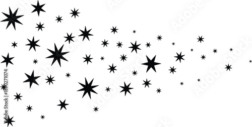 Scattered star shapes background with sparkling stars black silhouette vector illustration abstract night sky decorative design