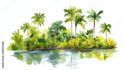 Bigi Pan Wetlands. Bigi Pan Wetlands hand drawn watercolor illustration