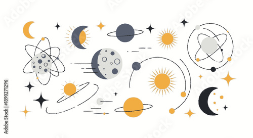 Cosmic Celestial Bodies and Atomic Structures Collection.