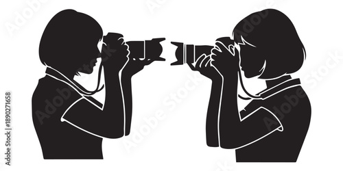 set of female  and male Photographers silhouette collection on white background. camera women silhouette set vector illustration.