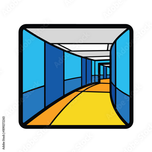 Cartoon Illustration of Empty Office Corridor.
