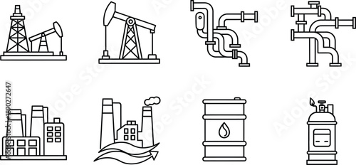 Oil industry icons set - vector illustrations