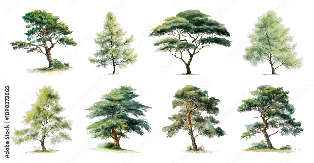 Fototapeta premium PNG Watercolor trees collection illustration, transparent background