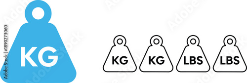 Weight measurement icons showing kilogram and pound units comparison flat vector illustration for scale fitness science design