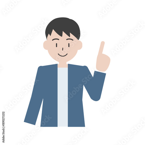 指差しで説明する男性のイラスト　正面のビジネス人物素材