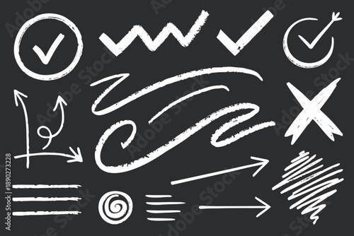 White chalk style highlight strokes arrows curly checkmarks on blackboard chalkboard 1