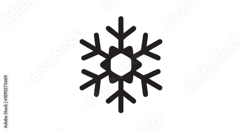 A black snowflake icon centered on a white background, viewed directly from the front, representing winter or frosty weather conditions