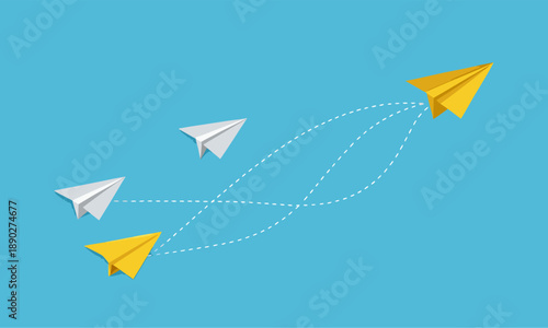 Paper Airplane Leadership Concept with Team Following Path