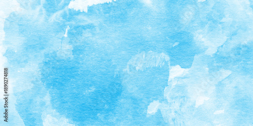 Light sky blue white watercolor background,  blue watercolor background wallpaper, ethereal cloud like pattern creates peaceful, aquarelle paint paper textured canvas element for text design.