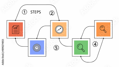 Editable infographic vector template, timeline process with icons and steps, minimal flat design, soft colors, isolated on white background, clean layout, scalable vector, no text, professional stock 