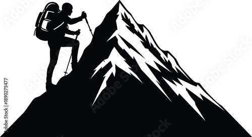 Adventure, mountain, climber, silhouette, hiking, summit, success, achievement, expedition, trekking, outdoor, challenge, motivation, determination, 