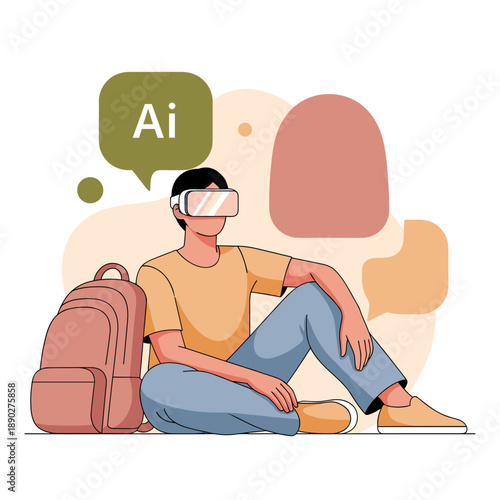 Virtual travel around world from home using VR headset immersive tourism concept flat style