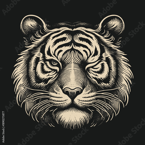 Intricate Tiger Portrait: A Study in Engraved Detail and Focused Gaze.