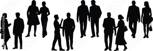 Silhouettes of diverse people talking, walking and standing , illustrating modern lifestyle, communication, teamwork and social interaction concepts for design, presentation and creative projects.