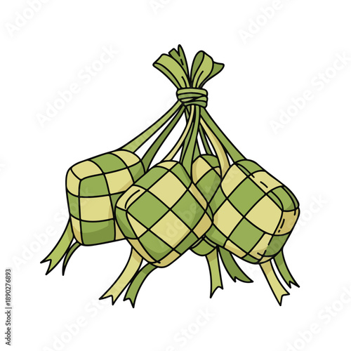 Ketupat food bundles tied with green leaves