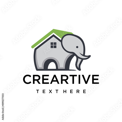 creative elephant house logo design for real estate, family home, property, and caring brand identity
