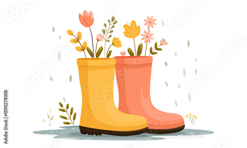  Rubber rain boots with spring flowers
