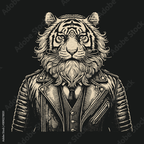 Tiger in a Leather Jacket: A Unique Anthropomorphic Portrait.