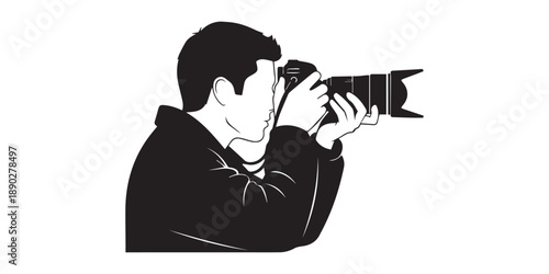 set of female  and male Photographers silhouette collection on white background. camera women silhouette set vector illustration.