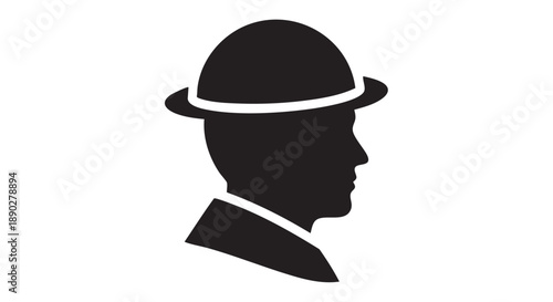 Silhouette of a man's head wearing a bowler hat in profile view