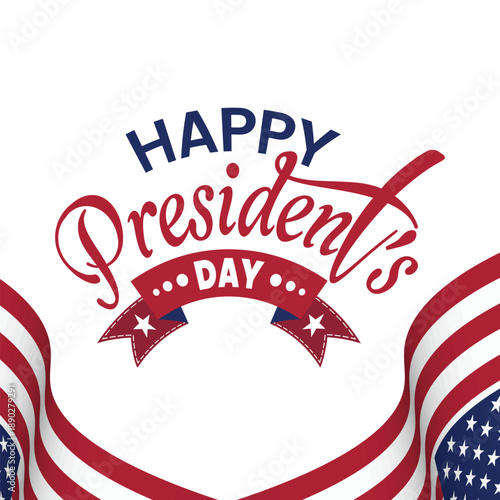 Happy presidents day vector banner, poster, social media post design with star and ribbon. USA historical president day vibe with calligraphic text.