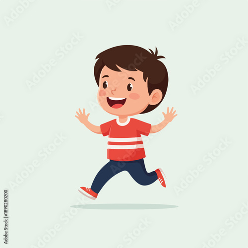 happy child running with arms outstretched in casual clothes