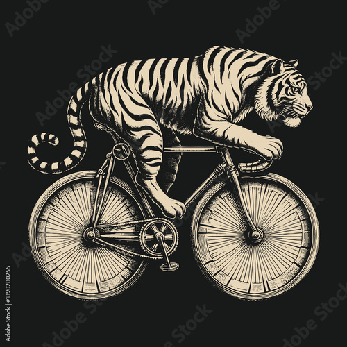 Tiger on a Bicycle: A Whimsical Illustration of Power and Grace.