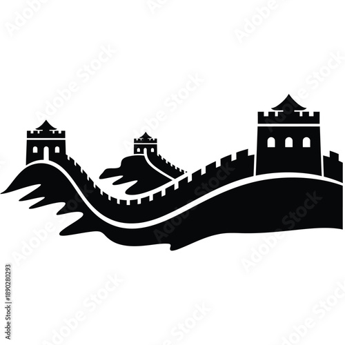 A simplified black silhouette depicts a section of the great wall of china