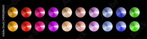 Metal gradient. Multi colored radial gradient set. Collection of shiny foil in rainbow colors palette. Vector