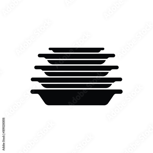 A stack of black plates simple illustration of tableware arrangement