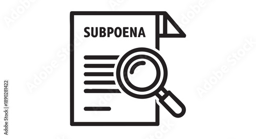 Illustration of a subpoena document being examined with a magnifying glass