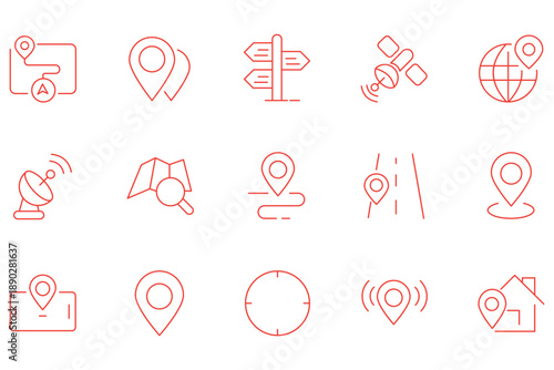 Location Line Icon Set – Map Pin, GPS, Navigation, Compass, Directions, Distance, Address, Editable Stroke Vector