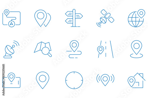 Location Line Icon Set – Map Pin, GPS, Navigation, Compass, Directions, Distance, Address, Editable Stroke Vector
