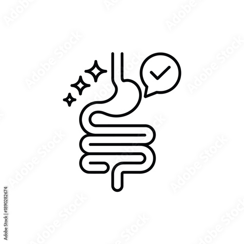 Illustration of a healthy digestive system with sparkles and a checkmark